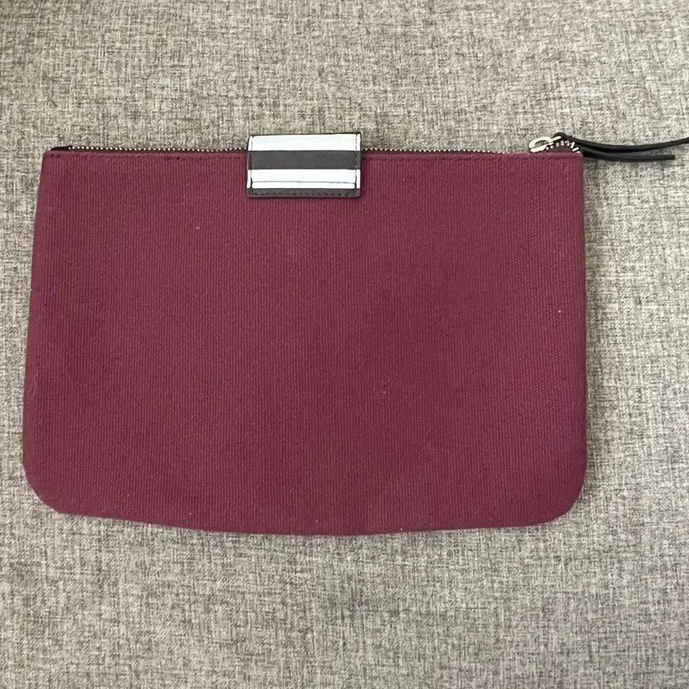 Henri Bendel Iconic Maroon Black White Zip Closure Cosmetic Bag or Small Clutch